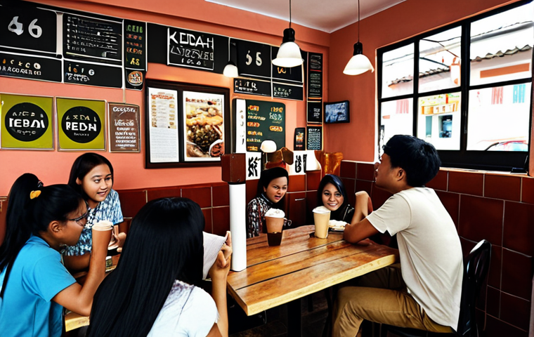 **Image Prompt:** A bustling Malaysian cafe, "Kedai Kopi Aisyah," filled with university students studying and chatting. Aisyah, the persona customer, is studying with friends, surrounded by comfortable seating, free Wi-Fi signs, and affordable drinks. The atmosphere is cozy and inviting, showcasing a popular student hangout.