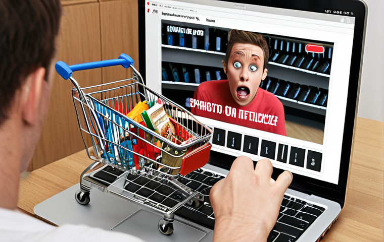 **
A frustrated customer struggling with an online shopping cart, surrounded by error messages and a slow loading screen. The overall feeling should be one of annoyance and technical difficulty, visually representing the pain point of a difficult online experience.
**